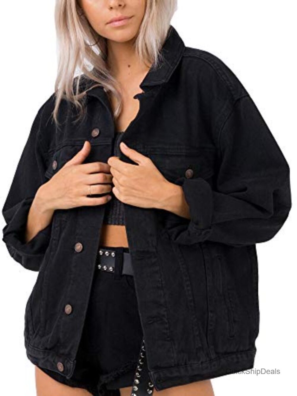 Oversized 100% Cotton Denim Jacket Button Down Relaxed Fit